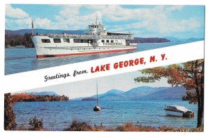 Greetings From Lake George, New York, Ship, Boat Ticonderoga Unused Chrome