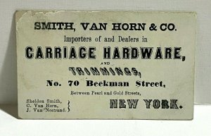 1880s Smith Van Horn Co Carriage Hardware Trimmings New York Business Card Horse