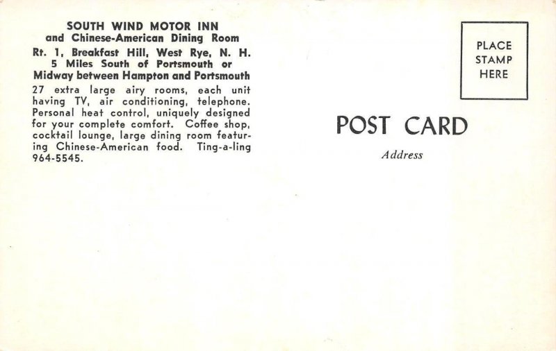 West Rye, NH New Hampshire  SOUTH WIND MOTOR INN & Chinese Restaurant  ROADSIDE