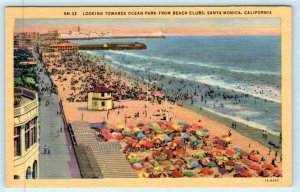 SANTA MONICA, California CA  View toward OCEAN PARK from Beach Clubs   Postcard