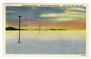 Bonneville Salt Flats (Timing Poles) Great Salt Lake, unused Curteich Linen PPC