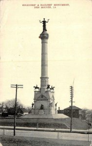 DES MOINES, Iowa IA   SOLDIERS & SAILORS CIVIL WAR MONUMENT   1910 B&W Postcard