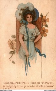 Beautiful Lady With Large Blue Hat