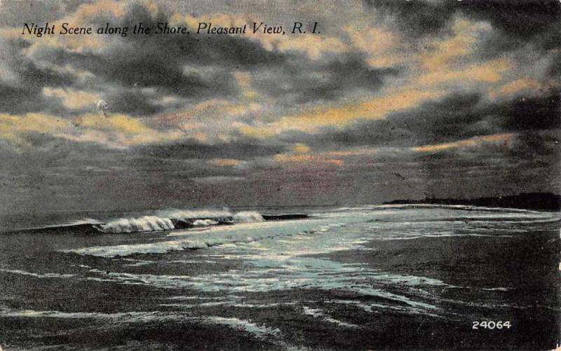 Pleasant View Rhode Island Waterfront At Night Antique Postcard K80955