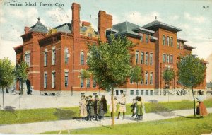 Postcard Early View of Fountain School in Pueblo, CO.   W5