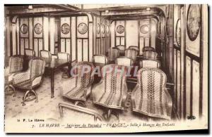 Old Postcard Boat Le Havre The Transatlantic France Interior Dining room Chil...