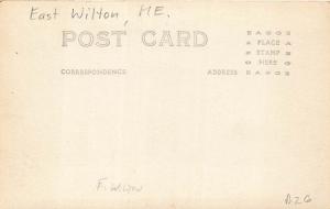 East Wilton ME Gas Station Pumps Railroad Train Cars Grocery Store RPPC Postcard