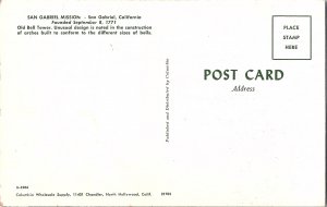 San Gabriel Mission Bell Tower California Chrome Postcard