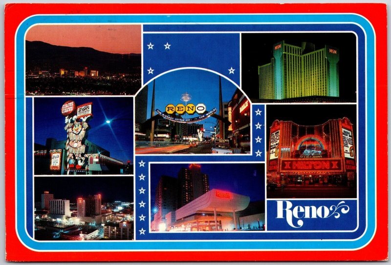 1987 Little City Reno Nevada Amusement Park Buildings at Night Posted Postcard