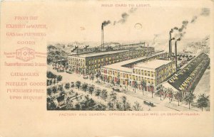 Postcard Illinois Decatur Hold to light die cut Mueller Factory C-1905 23-10633