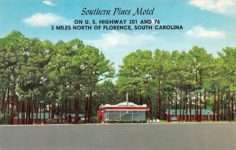Florence, SC South Carolina SOUTHERN PINES MOTEL~Smiley Porter ROADSIDE Postcard