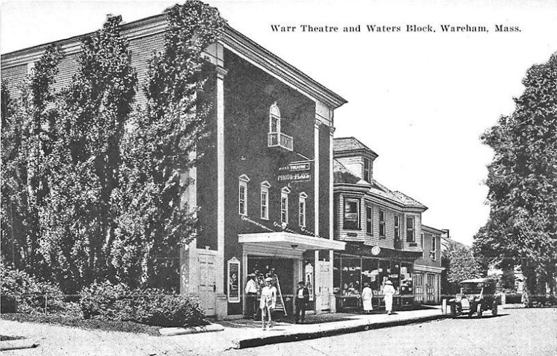 Wareham MA Theatre Movie Posters Storefront Old Car Postcard