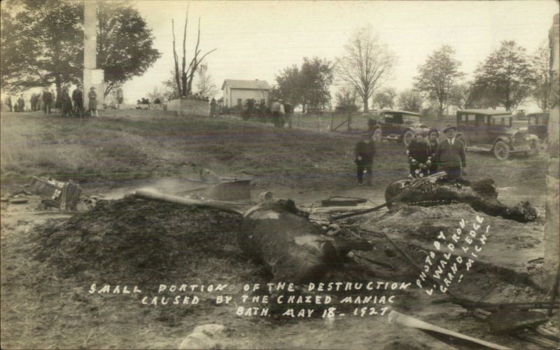 Bath MI School Tragedy Mass Murderer Maniac Destruction MaCabre 1927 RPPC xst