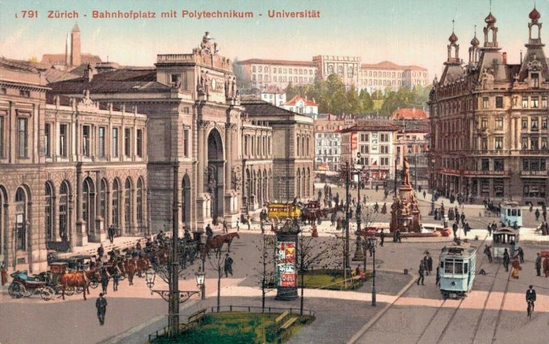 Switzerland Zürich Bahnhofplatz mit Polytechnikum Universitat 02.94