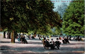 Postcard NJ Trenton Scene at Cadwallader Park People on Benches 1907 M36