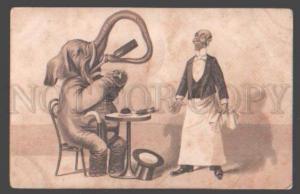 3098374 Dressed ELEPHANT Top Hat & Waiter RESTAURANT Vintage PC