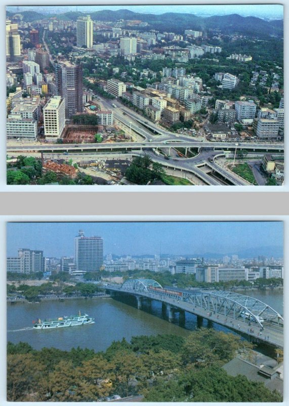 2 Postcards GUANGZHOU Guangdong Province China ~ HAIZHU BRIDGE Birdseye 4x6 