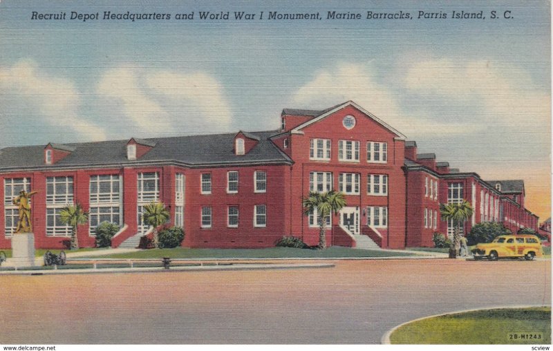 PARRIS ISLAND, Recruit Dpot Headquarters and World War I Monument, South Caro...