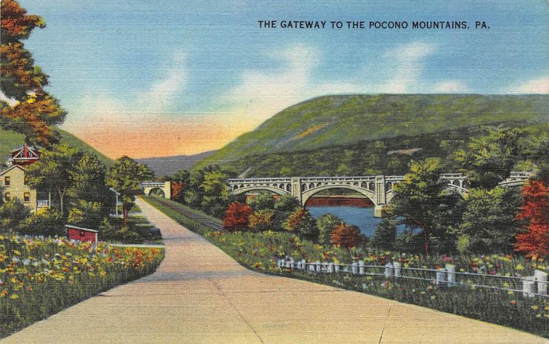 Gateway to the Pocono Mountains, Pennsylvania, Early Linen Postcard, Unused