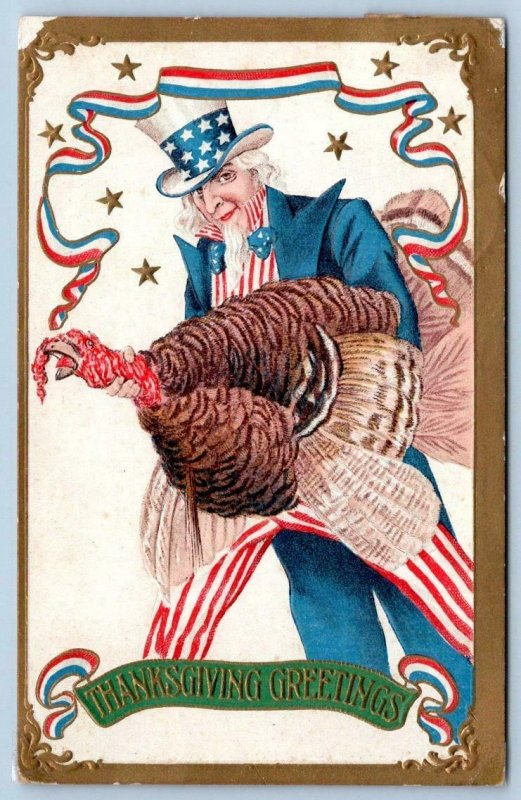 UNCLE SAM THANKSGIVING GREETINGS TURKEY PATRIOTIC EMBOSSED TO CECIL COUNTY MD