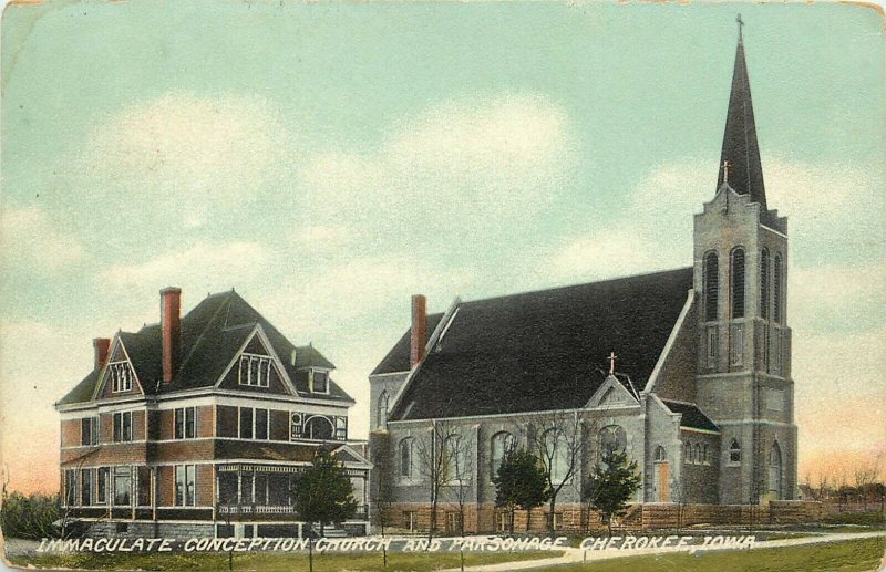 Wheelock Postcard; Immaculate Conception Catholic Church & Parsonage Cherokee IA