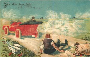 Artist Impression Road Hog rage Auto Comic Humor 1906 Postcard German 7167 