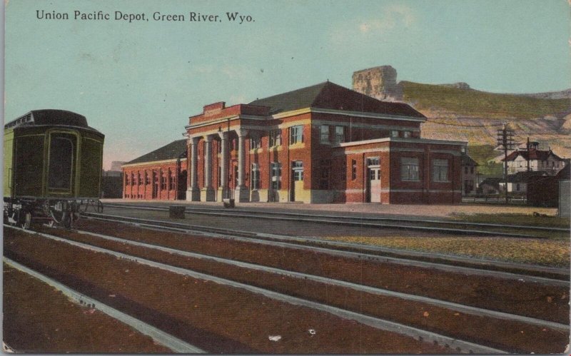 Postcard Railroad Station Union Pacific Depot Green River WY