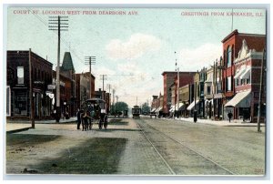 c1910's Greetings From Kankakee Court Street Carriage Railway Illinois Postcard