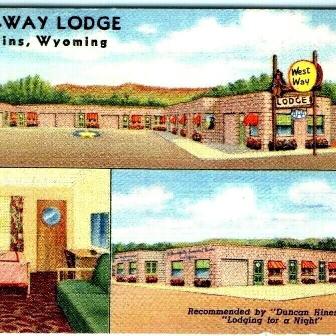 c1940s Rawlins, Wyoming West Way Lodge Linen Business Card Motel Advertising C5