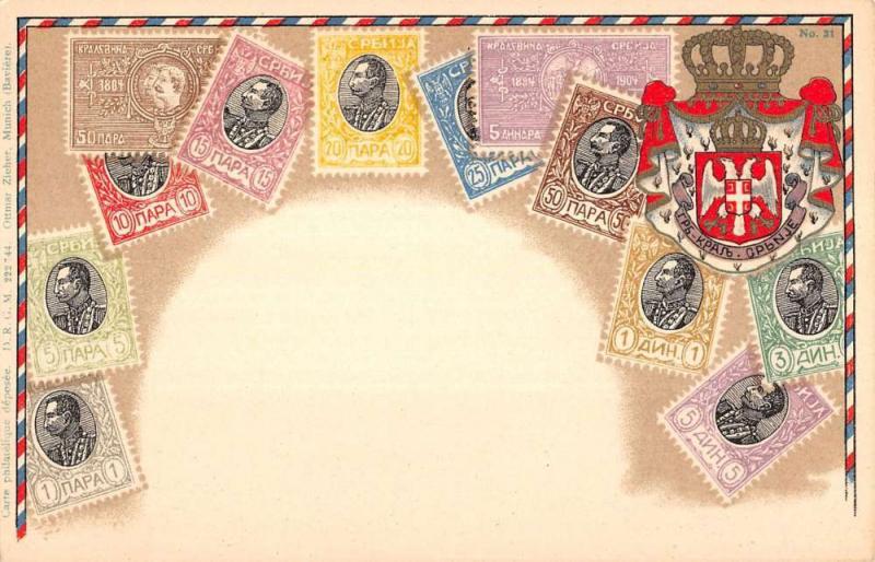 Serbia Stamp And Crest Collage Greeting Antique Postcard K16600