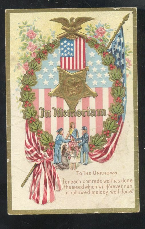 IN MEMORIAM GOLD STAR VINTAGE POSTCARD 1918 PATRIOTIC US FLAG