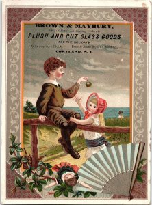 1880s BROWN & MAYBURY CORTLAND NY GLASS GOODS CHILDREN DOLL TRADE CARD 40-171