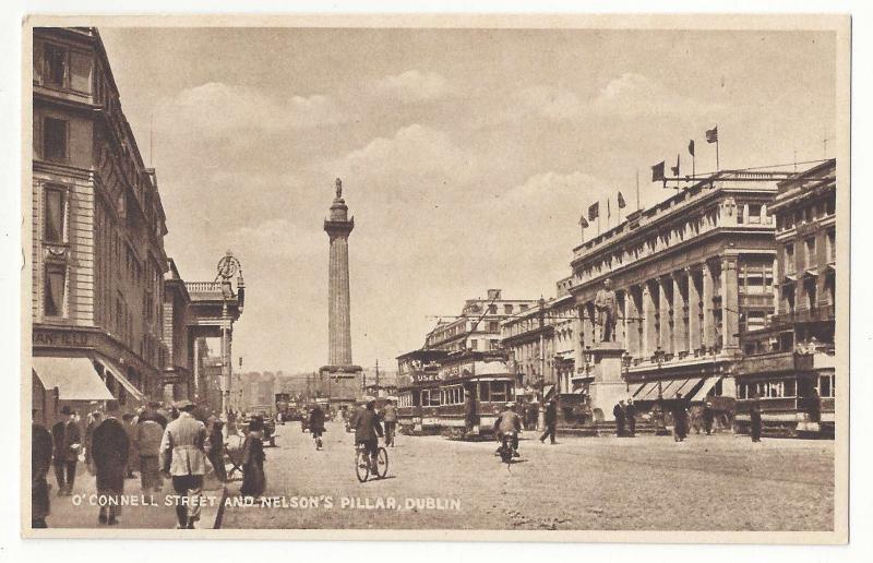 Dublin Ireland O'Connell Street Nelson's Pillar Vtg Milton Woolstone Postcard