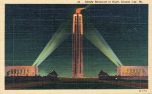 USA Liberty Memorial at Night Kansas City Missouri Linen 08.14