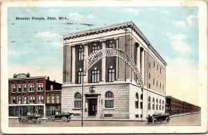 Flint Michigan~Masonic Temple~Storefronts Down Street~Both Sides~Arch~1917 PC