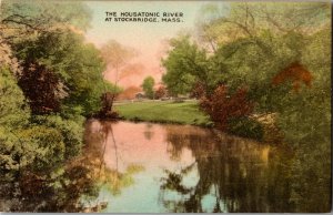 View of Housatonic River at Stockbridge MA Vintage Postcard I24