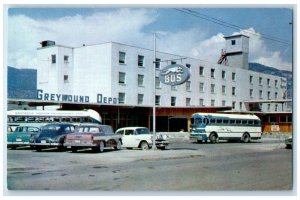 c1960 Greyhound Bus Depot Prince Charles Hotel Penticton Canada Vintage Postcard