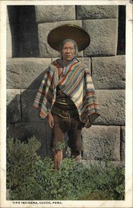 Cuzco Peru Tip Indigena Indigenous Man Colorful Shawl Vintage Postcard