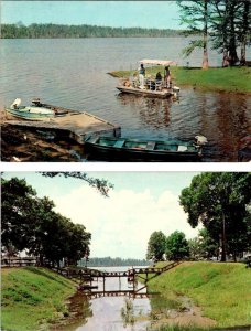 2~Postcards Lake Village, AR Arkansas  LAKE CHICOT  Fishing Boats~Lagoon~Bridge