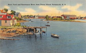 PORTSMOUTH, New Hampshire~NH   NAVY YARD & PISCATAQUA RIVER  c1940's Postcard