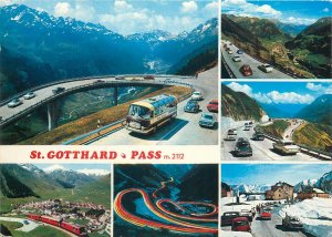 Postcard Switzerland Multi View High way Cars Road Mountains Gotthard Pass