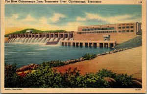 Vtg Chattanooga TN New Chicamauga Dam Tennessee River 1930s Linen Postcard