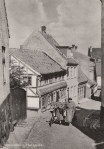 Old Lady & Bicycle at Svendborg Hulgade Denmark Postcard