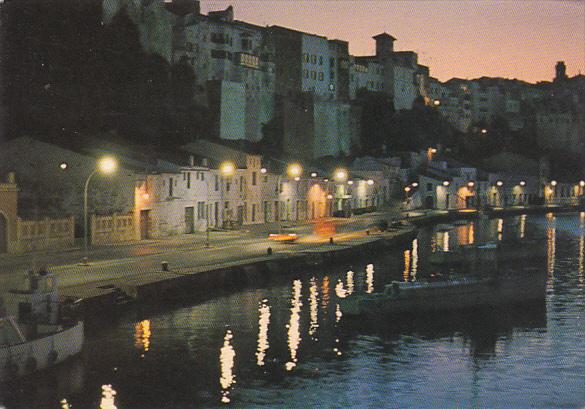 Spain Menorca Mahon Detalle nocturno del Puerto