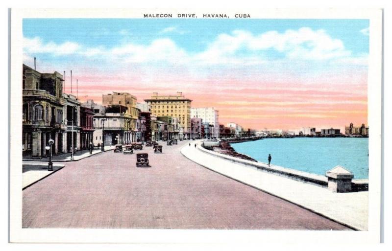 Mid-1900s Malecon Drive, Havana, Cuba Postcard