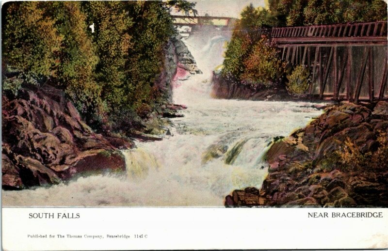 Postcard ON Canada Muskoka South Falls Near Bracebridge 1908 K13