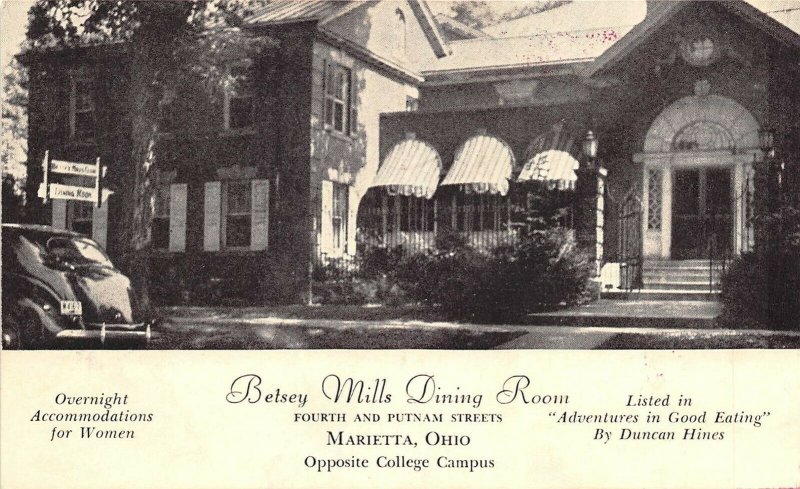 Marietta Ohio 1940s Postcard Betsey Mills Dining Room