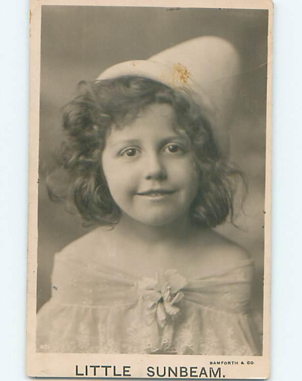 1910 rppc CUTE GIRL IN HAT CALLED A LITTLE SUNBEAM r6398