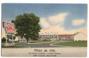 Postcard Motel de Ville New Castle Delaware DE 1965