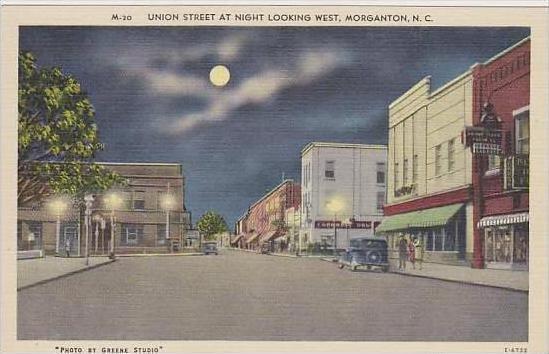 North Carolina Morgantion United Street At Night Looking West